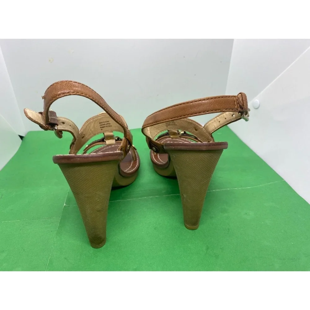 Michael Kors Womens Brown Leather Slingback MK Logo Heels Sandals Size 7M